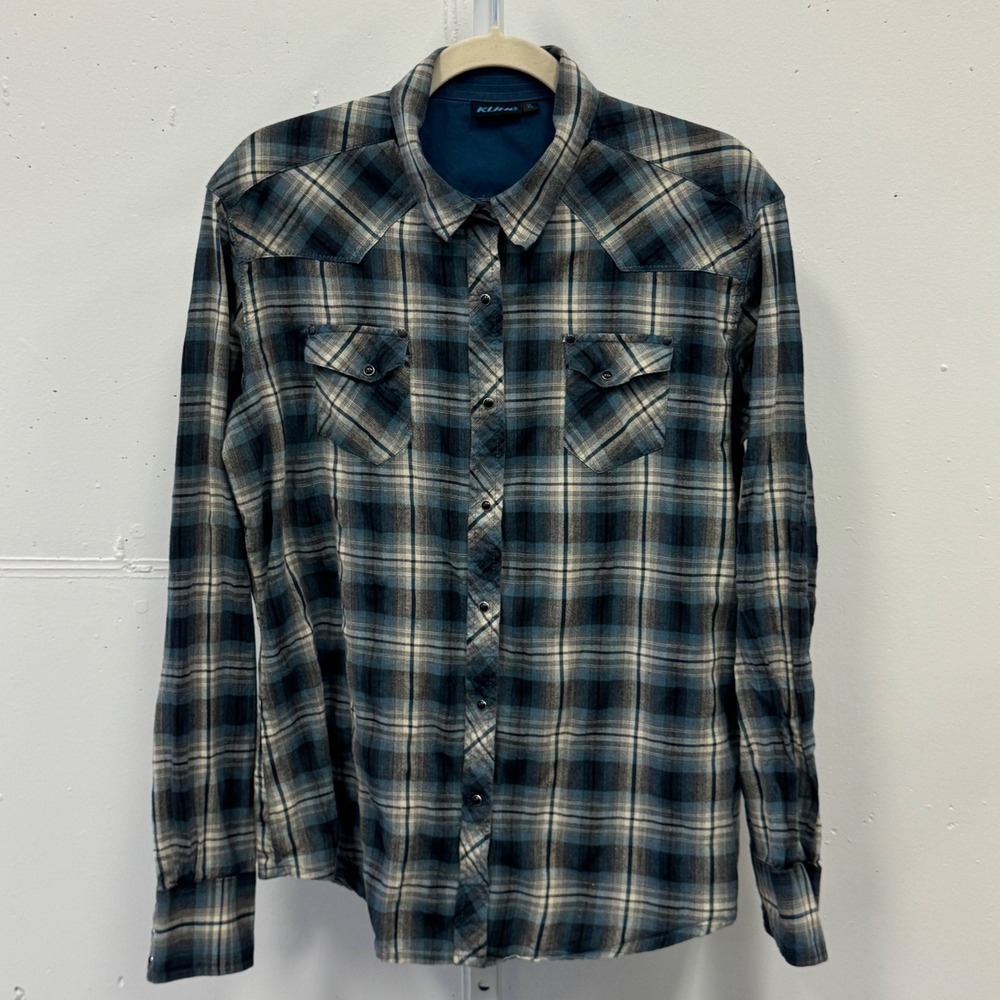 Kuhl Women's XL Blue Plaid Flannel Western Snap Front Long Sleeve Shirt Mountain